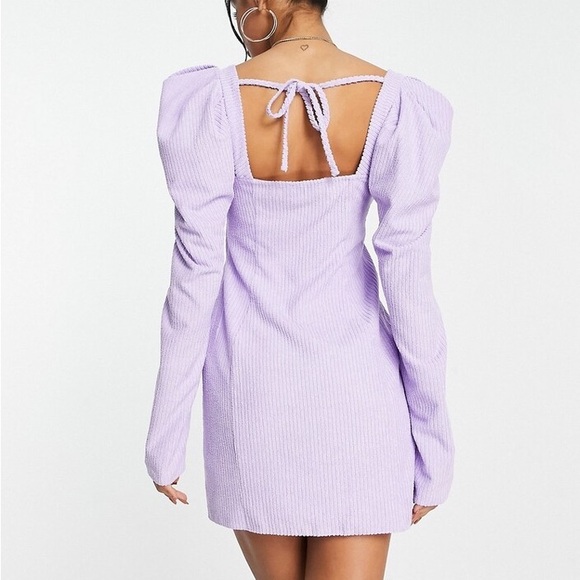 ASOS DESIGN Evening jumbo cord mini dress with diamante button in lilac Size 10 - Picture 2 of 8